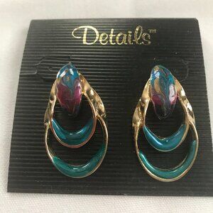 Vintage DETAILS Fuchsia/Teal Enamel Pierced Statement Earrings